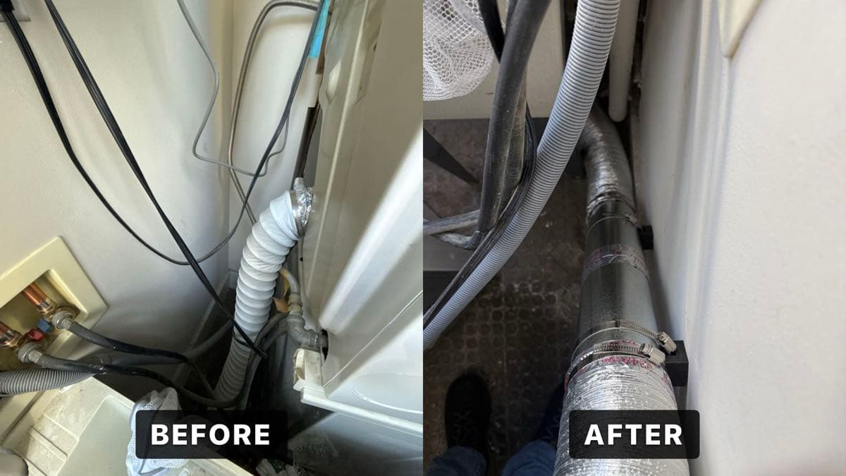 Dryer vent system upgrade completion showing proper metal ductwork connections