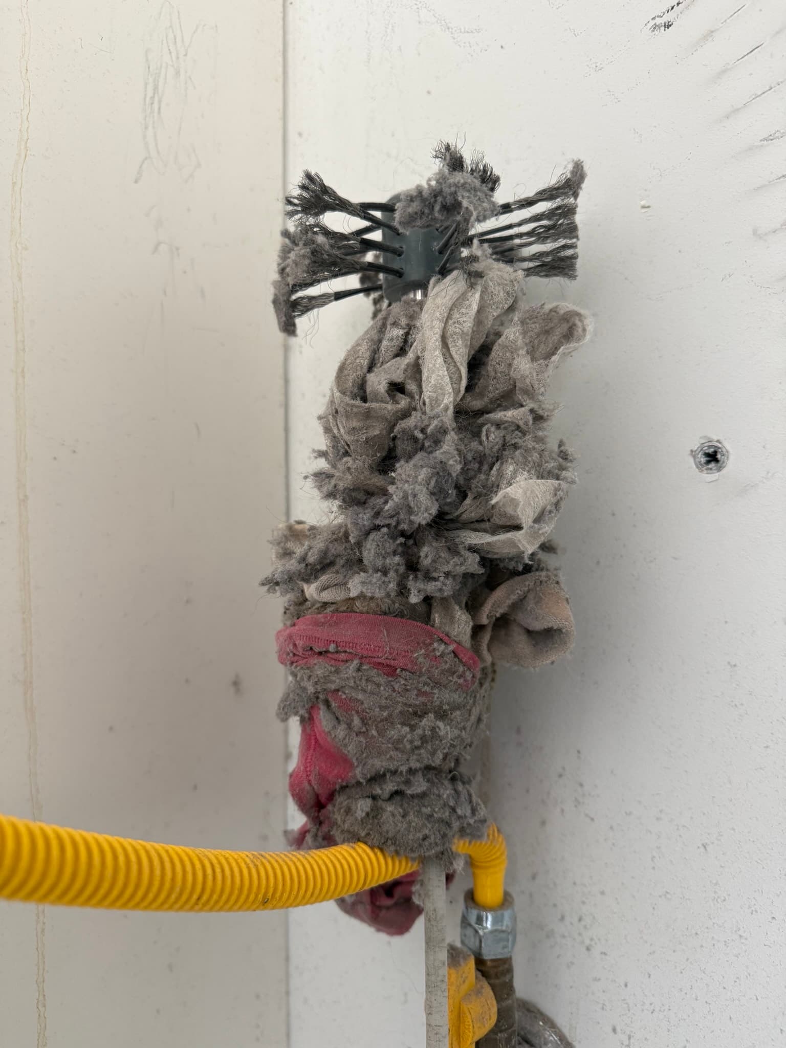 Three pairs of underwear and a sock recovered from approximately 4 feet inside the dryer exhaust duct after removal from the duct during cleaning