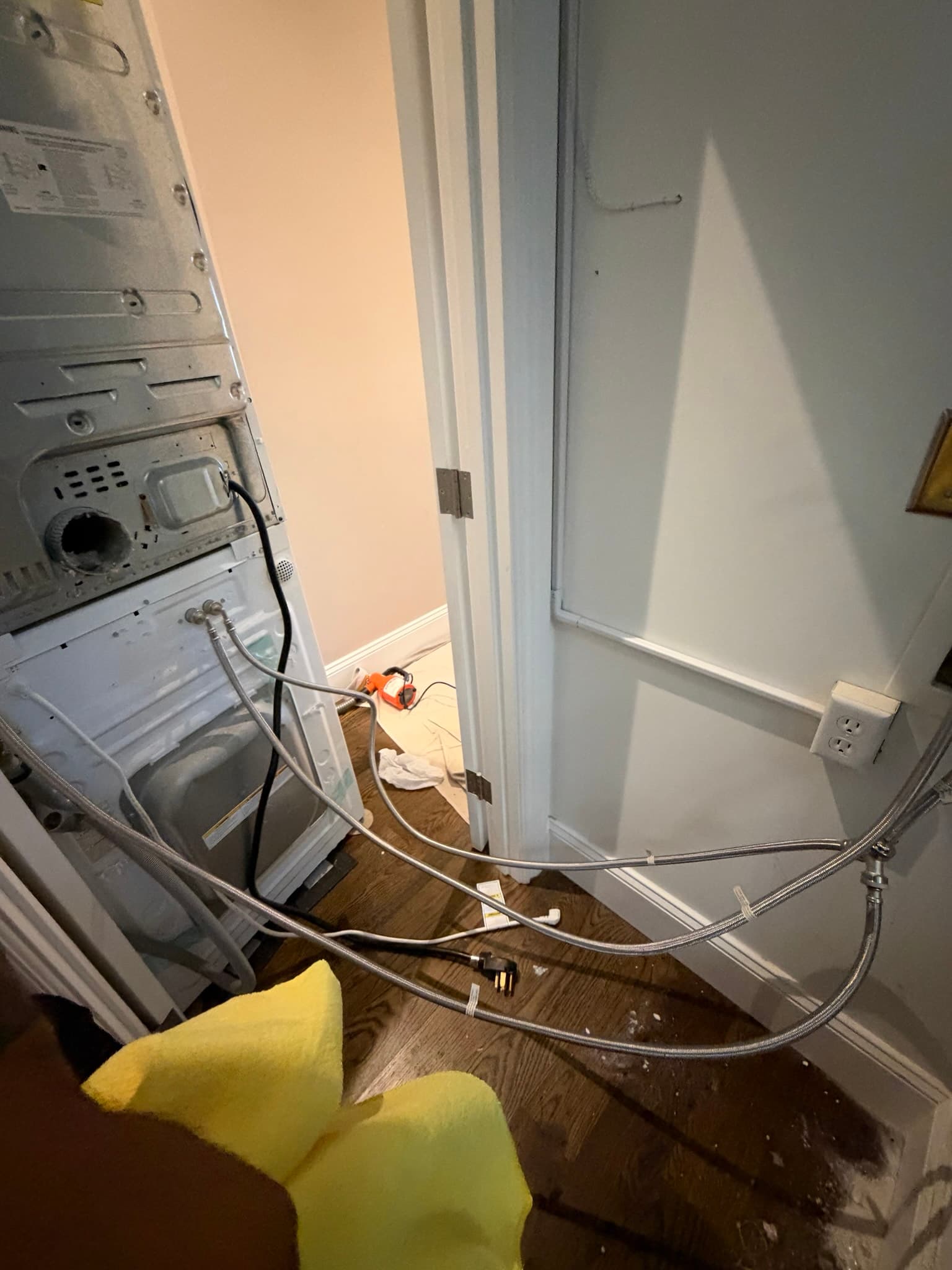 Completed washer supply connection using the new stainless steam dryer installation kit